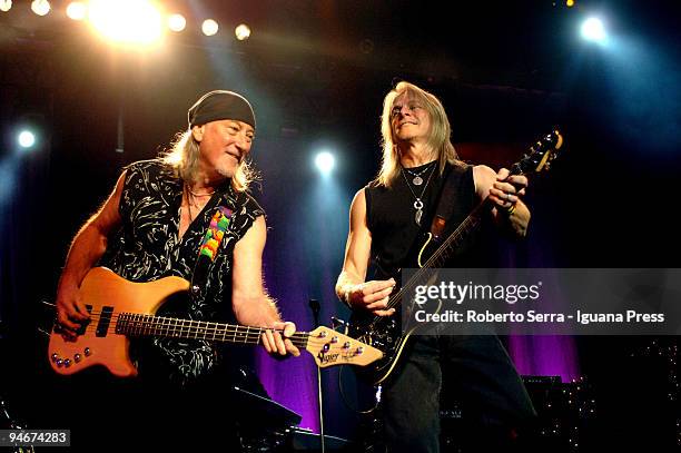 Steve Morse and Roger Glover during the concert of Deep Purple at PalaDozza on December 16, 2009 in Bologna, Italy.