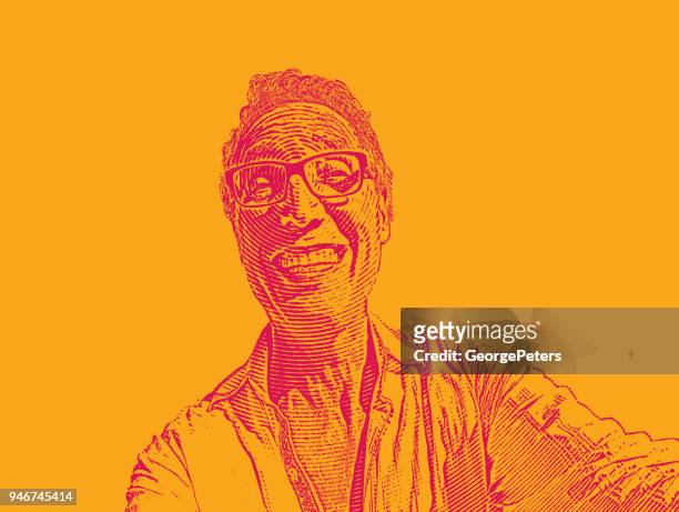 funny selfie of mature man and cheesy smile - seniors having fun stock illustrations