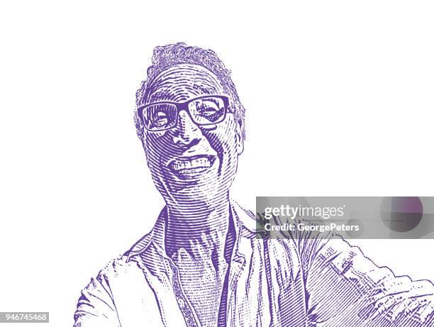 stockillustraties, clipart, cartoons en iconen met grappige selfie van volwassen man en cheesy glimlach - toothy smile