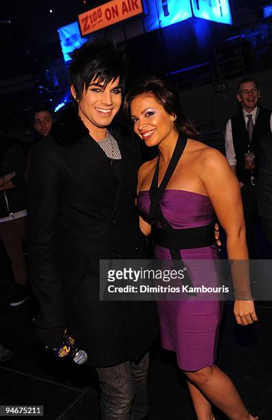 Adam Lambert and Z-100 DJ Carolina Bermudez attends Z100's Jingle Ball 2009 presented by H&M at Madison Square Garden on December 11, 2009 in New...