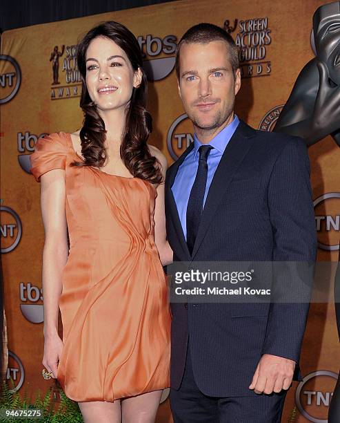 Actress Michelle Monaghan and actor Chris O'Donnell and pose during the 16th annual Screen Actors Guild awards nomination announcements held at the...
