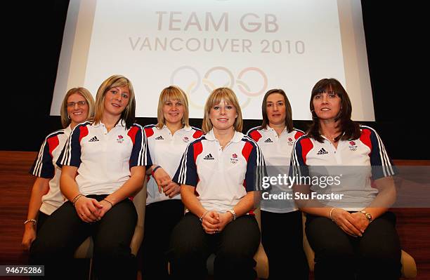 Team GB Curling Womens team from left to right Nancy Murdoch , Eve Muirhead , Lorna Vevers, Kelly Wood, Karen Addison and Jackie Lockhart look on at...