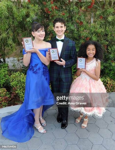 Chloe Noelle, Jax Malcolm and Jordyn Curet attend the Young Entertainer Awards at The Globe Theatre at Universal Studios on April 15, 2018 in...