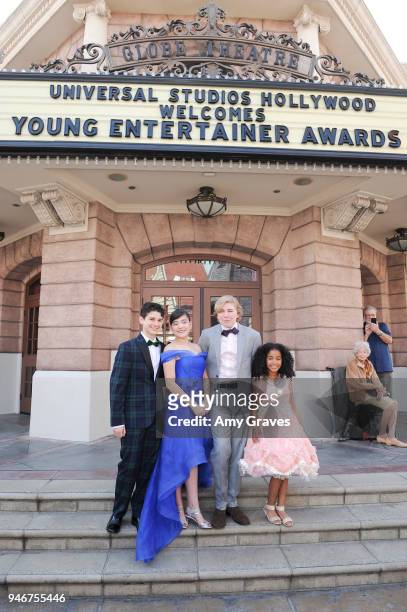 Jax Malcolm, Chloe Noelle, Connor Dean and Jordyn Curet attend the Young Entertainer Awards at The Globe Theatre at Universal Studios on April 15,...