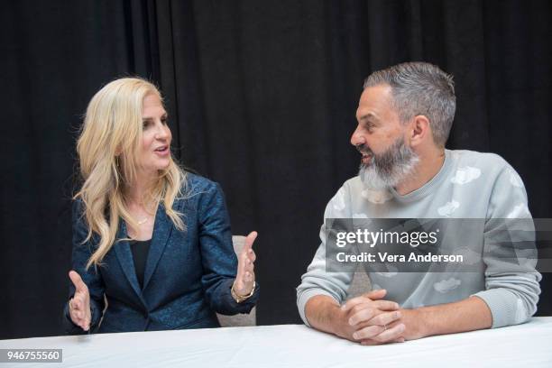 Writer-Directors Abby Kohn and Marc Silverstein at the "I Feel Pretty" Press Conference at the Whitby Hotel on April 14, 2018 in New York City.