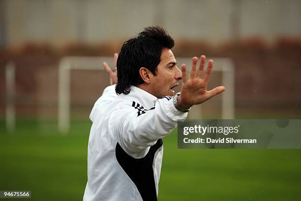 Head coach coach Marco Pezzaiuoli of Germany urges on his team during an international friendly match against Israel on December 17, 2009 in Kfar...