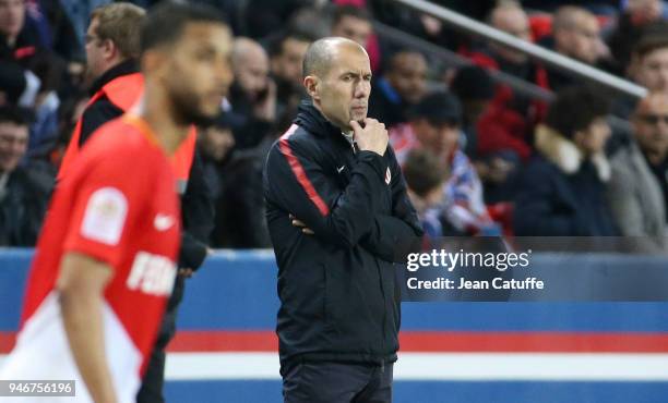 Coach of Monaco Leonardo Jardim during the Ligue 1 match between Paris Saint Germain and AS Monaco at Parc des Princes stadium on April 15, 2018 in...