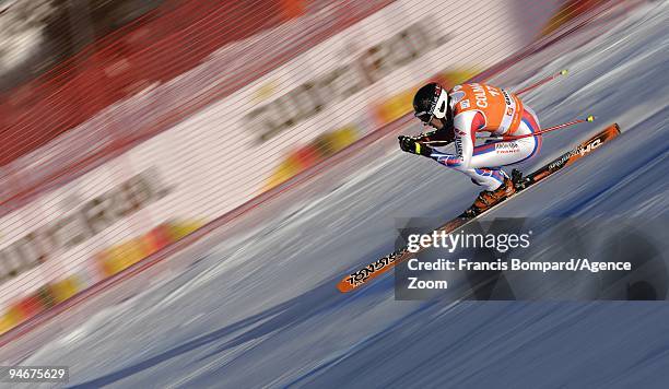 Adrien Theaux of France skis during the Audi FIS Alpine Ski World Cup Men's Downhill Training on December 17, 2009 in Val Gardena, Italy.