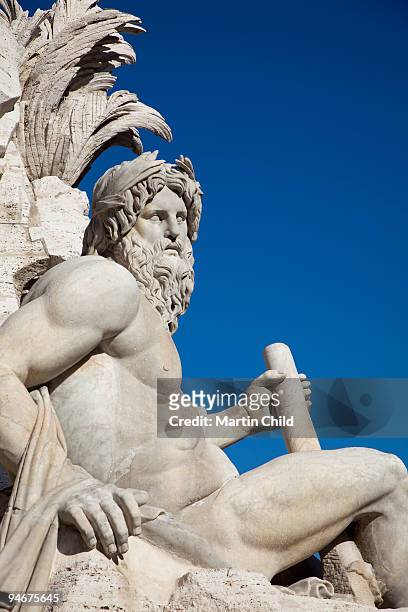 sculpture on the fountain of the four rivers - fountain of the four rivers stock pictures, royalty-free photos & images