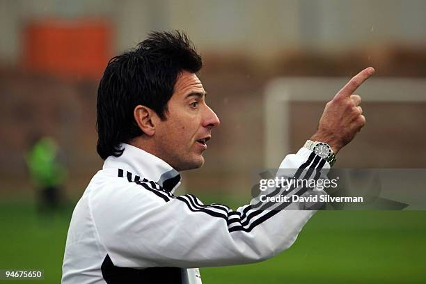 Head coach Marco Pezzaiuoli of Germany urges on his team during an international friendly match against Israel on December 17, 2009 in Kfar Saba,...