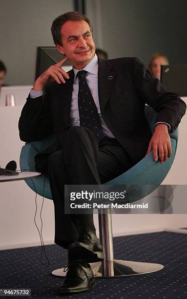 Spainish Prime Minister Jose Luis Rodriguez Zapatero waits to address delegates at the UN Climate Change Conference on December 17, 2009 in...