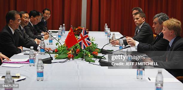 British Prime Minister Gordon Brown and Chinese Prime Minister Wen Jiabao hold bilateral talks in Copenhagen on December 17, 2009 on the 11th day of...