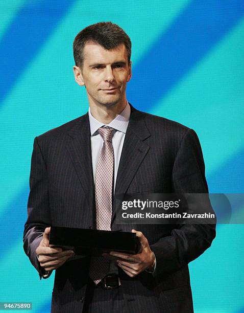 Russian businessman and billionnaire Mikhail Prokhorov attends a meeting at Moscow's Olympiisky Stadium on December. 17, 2009 in Moscow, Russia....