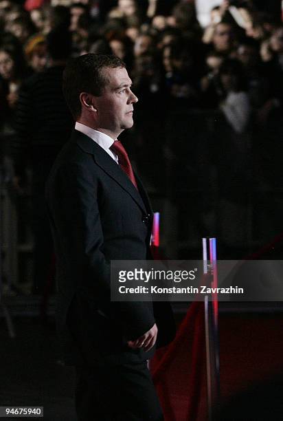 Russian President Dmitry Medvedev attends a meeting at Moscow's Olympiisky Stadium on December. 17, 2009 in Moscow, Russia. President Medvedev...