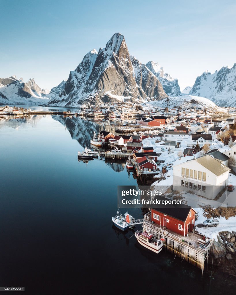 Aerial view of Reine in Norway