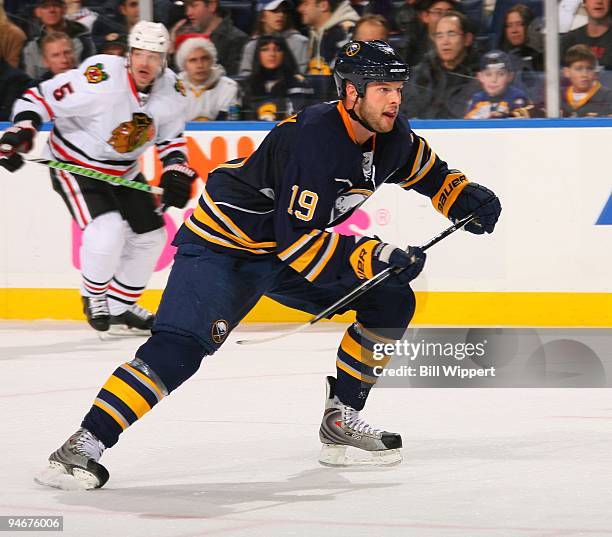 Tim Connolly of the Buffalo Sabres skates against the Chicago Blackhawks on December 11, 2009 at HSBC Arena in Buffalo, New York.