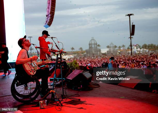 Eric Howk of Portugal. The Man performs onstage during the 2018 Coachella Valley Music and Arts Festival Weekend 1 at the Empire Polo Field on April...