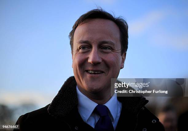 Conservative party leader David Cameron walks over the new Barker Crossing bridge across the River Derwent on December 17, 2009 in Workington, United...