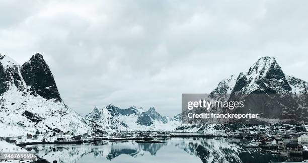 the view of the lofoten in reine - norway mountains stock pictures, royalty-free photos & images