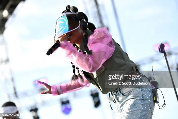 Rapper Dej Loaf performs on the Outdoor stage during week 1, day 3 of the Coachella Valley Music and Arts Festival on April 15, 2018 in Indio,...