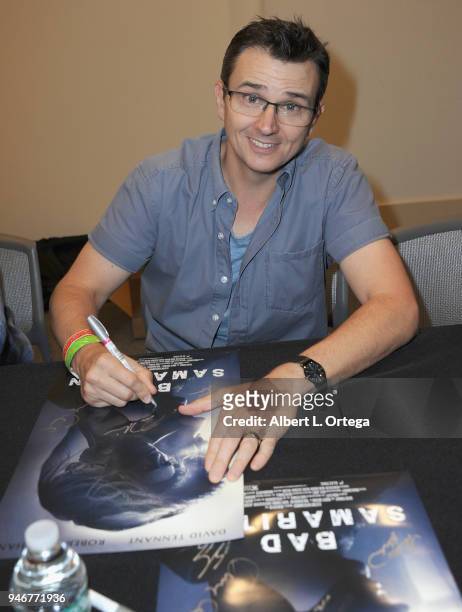 Writer Brandon Boyce signs autographs promoting 'Bad Samaritan' on Day 2 of Monsterpalooza Held at Pasadena Convention Center on April 15, 2018 in...