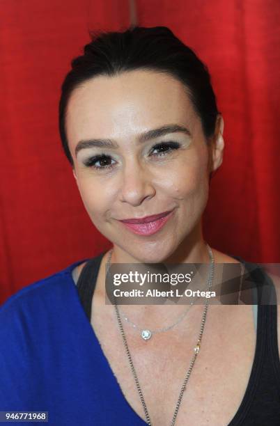 Actress Danielle Harris signs autographs on Day 2 of Monsterpalooza Held at Pasadena Convention Center on April 15, 2018 in Pasadena, California.