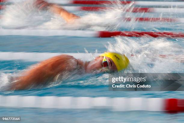 Allison Schmitt competes in the final of the 200 meter freestyle on day one of the TYR Pro Swim Series at Mesa at Skyline Aquatics Center on April...