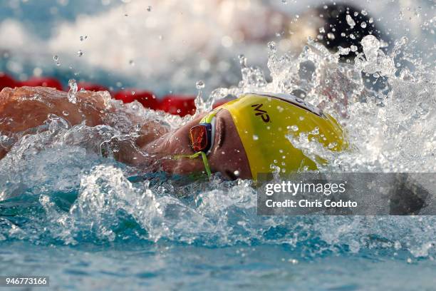 Allison Schmitt competes in the final of the 200 meter freestyle on day one of the TYR Pro Swim Series at Mesa at Skyline Aquatics Center on April...