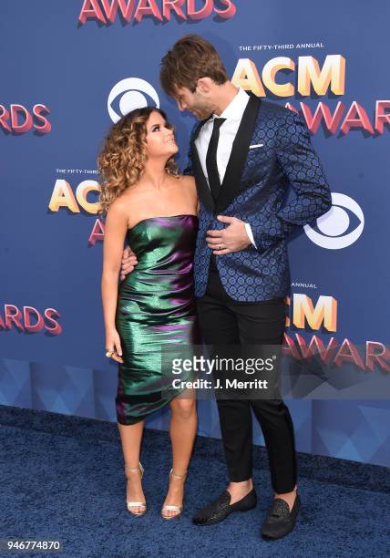 Maren Morris and Ryan Hurd attend the 53rd Academy of Country Music Awards at the MGM Grand Garden Arena on April 15, 2018 in Las Vegas, Nevada.