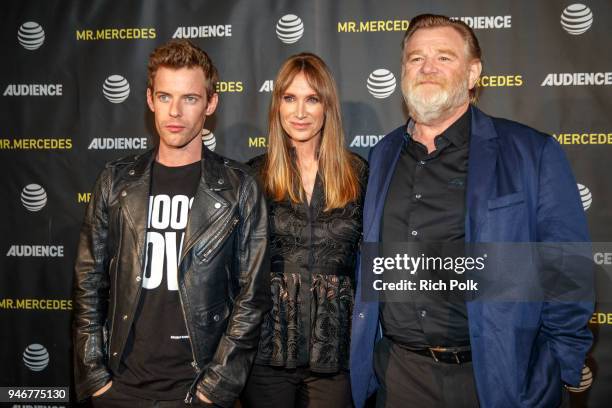 Actors Harry Treadaway, Kelly Lynch and Brendan Gleeson attend a FYC Screening of Mr. Mercedes at Hollywood Forever on April 15, 2018 in Hollywood,...