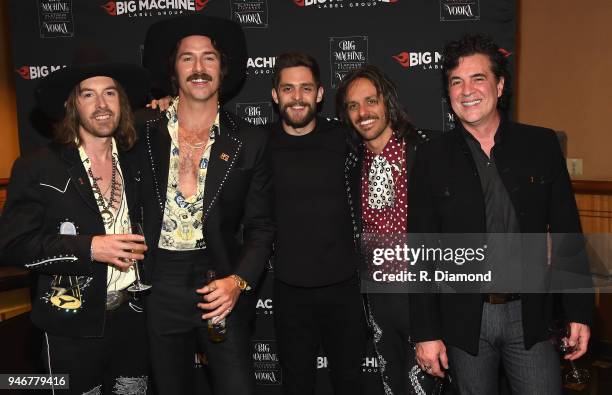 Jess Carson, Mark Wystrach, Thomas Rhett, Cameron Duddy, and Big Machine Records CEO Scott Borchetta attend the 53rd Annual ACM Awards celebration...