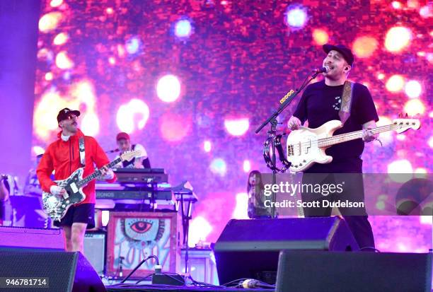 Singers John Gourley and Zach Carothers of Portugal. The Man performs on the Coachella stage during week 1, day 3 of the Coachella Valley Music and...