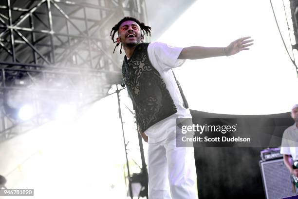 Rapper Amine performs on the Mojave stage during week 1, day 3 of the Coachella Valley Music and Arts Festival on April 15, 2018 in Indio, California.