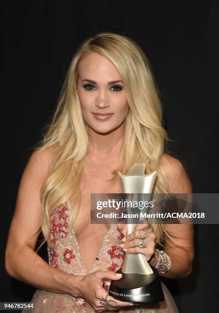 Carrie Underwood, winner of the award for Vocal Event for 'The Fighter' , attends the 53rd Academy of Country Music Awards at MGM Grand Garden Arena...