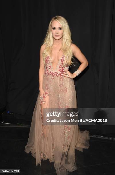 Carrie Underwood, winner of the award for Vocal Event for 'The Fighter' , attends the 53rd Academy of Country Music Awards at MGM Grand Garden Arena...