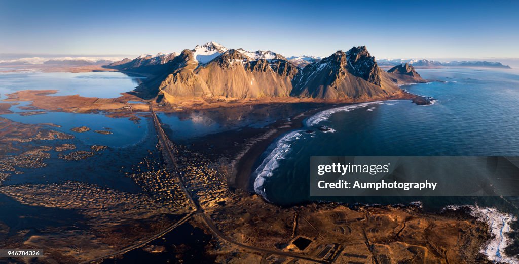 Aerial view of Vesturhorn Mountain, Iceland