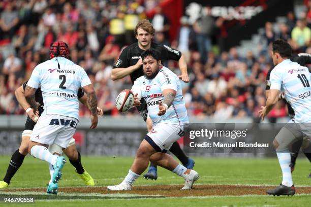 Benjamin Tameifuna of Racing 92 during the French Top 14 match between Toulouse and Racing 92 at Stade Ernest Wallon on April 15, 2018 in Toulouse,...