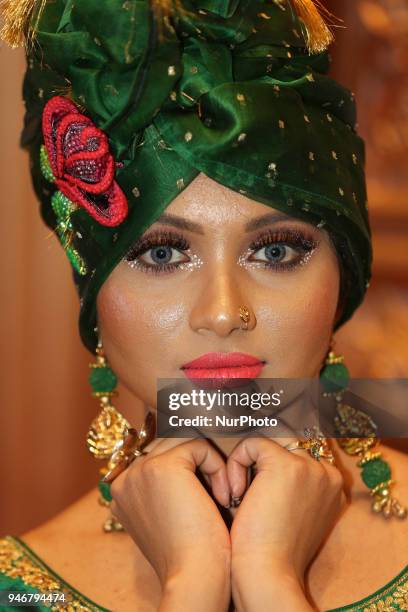 Model showcases an elegant outfit during the Amrapali 2018 fashion exhibition held in Markham, Ontario, Canada on March 11, 2018.