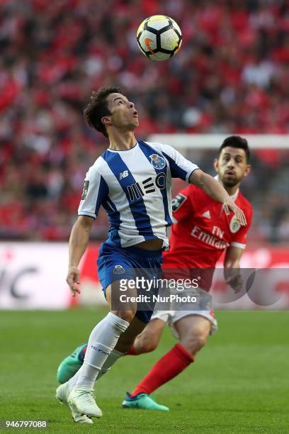 Porto's Spanish midfielder Oliver Torres vies with Benfica's Portuguese midfielder Pizzi during the Portuguese League football match SL Benfica vs FC...