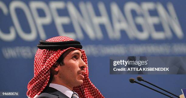 Jordan Prince Hamzah bin al Hussein delivers his speech during the plenary session at the Bella Center in Copenhagen on December 17, 2009 on the 11th...