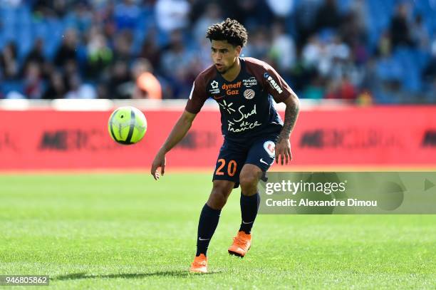 Keagan Dolly of Montpellier during the Ligue 1 match between Montpellier and Bordeaux at Stade de la Mosson on April 15, 2018 in Montpellier, .