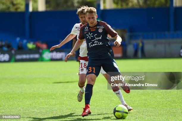 Nicolas Cozza of Montpellier during the Ligue 1 match between Montpellier and Bordeaux at Stade de la Mosson on April 15, 2018 in Montpellier, .