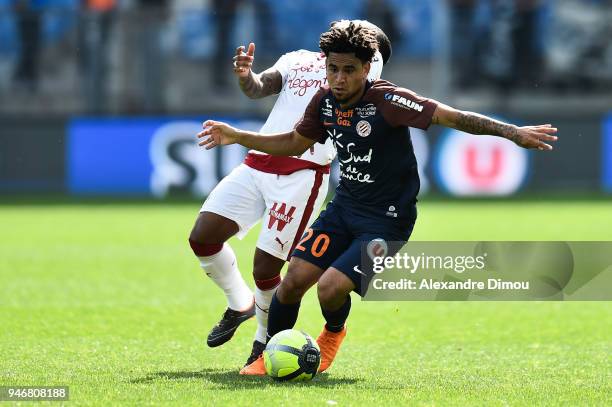 Keagan Dolly of Montpellier during the Ligue 1 match between Montpellier and Bordeaux at Stade de la Mosson on April 15, 2018 in Montpellier, .