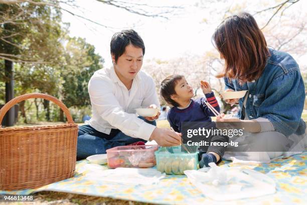 familie mit picknick - cute japanese boy stock-fotos und bilder