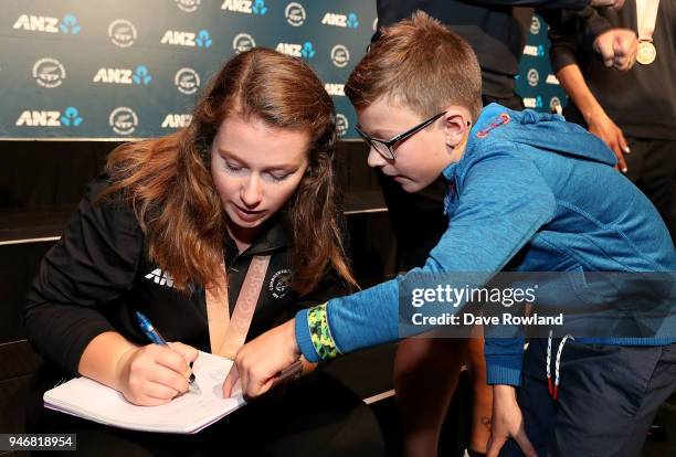 Julia Ratcliffe, gold medal for hammer throw during the Welcome Home Function at Novotel on April 16, 2018 in Auckland, New Zealand.