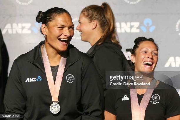 Dame Valerie Adams, silver medal for shot put and Sophie Pascoe, gold medals for swimming during the Welcome Home Function at Novotel on April 16,...