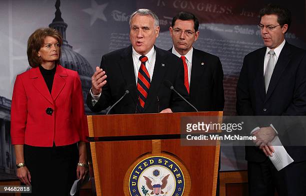 Sen. Jon Kyl speaks during a news conference by Republican Senators to highlight the Obama administration's "attempt to circumvent Congress by...