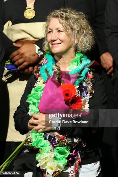 Tina Ball, coach for weightlifting gold medallist David Liti during the Welcome Home Function at Novotel on April 16, 2018 in Auckland, New Zealand.