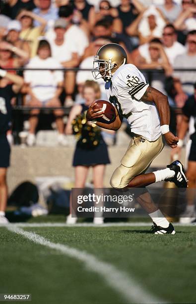 Terrance Howard of the Notre Dame Fighting Irish runs with the ball during the game against the Purdue Boilermakers at Ross-Ade Stadium on September...