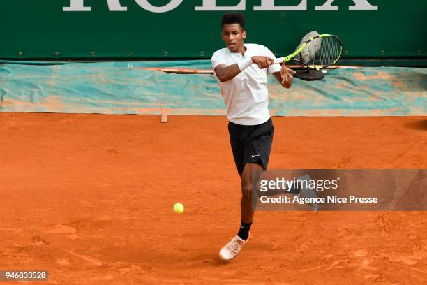 Felix Auger Aliassime of Canada during the Masters 1000 Monte Carlo, Day 1, at Monte Carlo on April 15, 2018 in Monaco, Monaco.